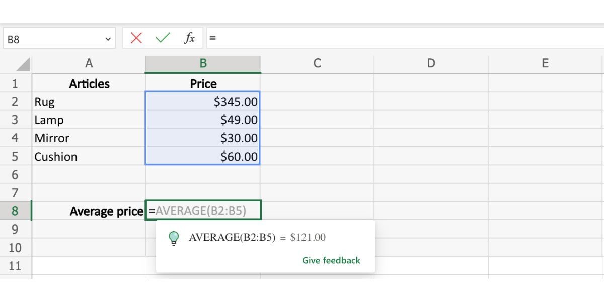 Gợi ý tính năng AVERAGE trong Excel