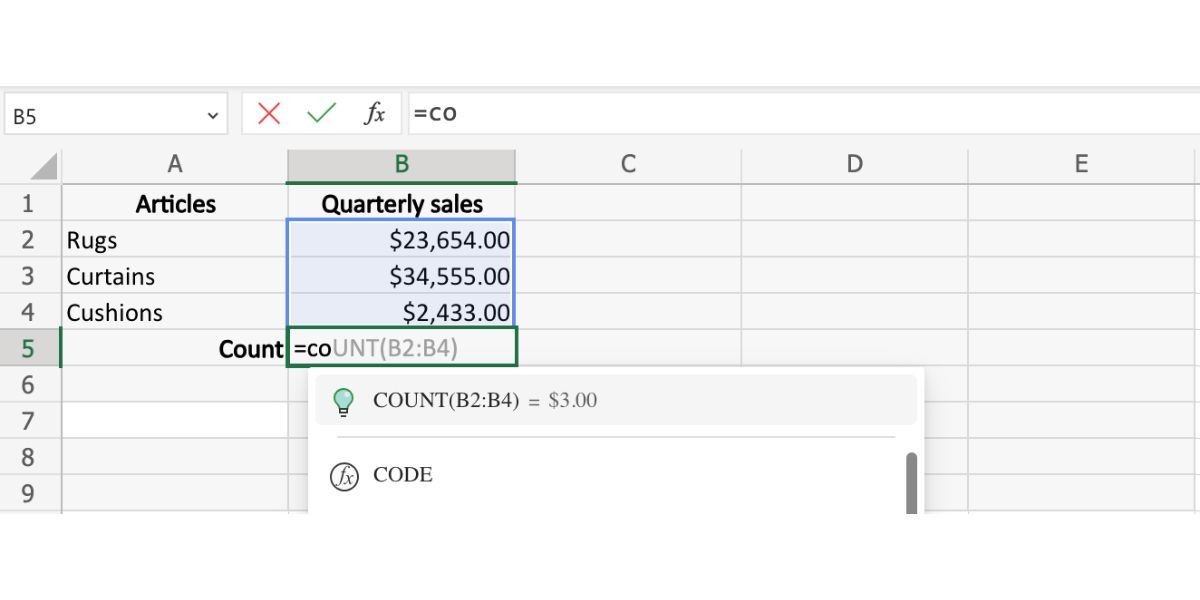 Gợi ý tính năng COUNT trong Excel