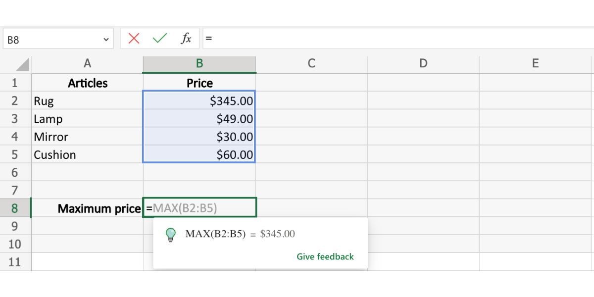 Gợi ý tính năng MAX trong Excel