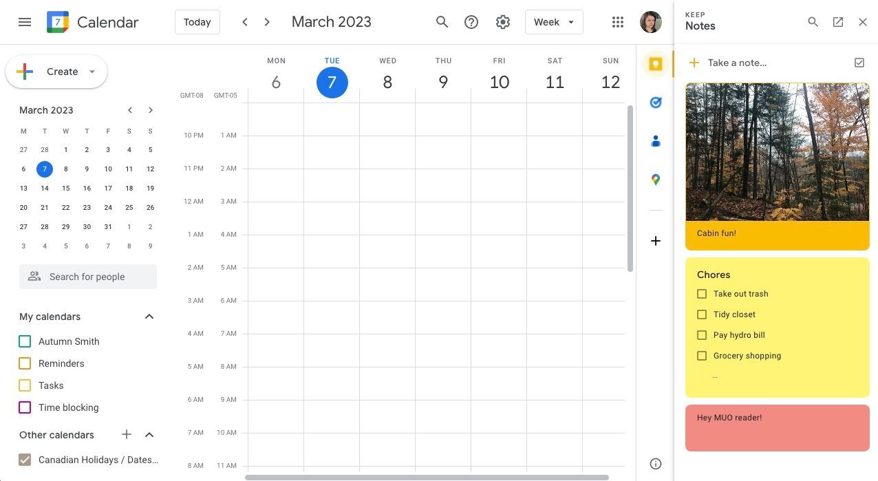 Google Keep trong thanh công cụ bên phải