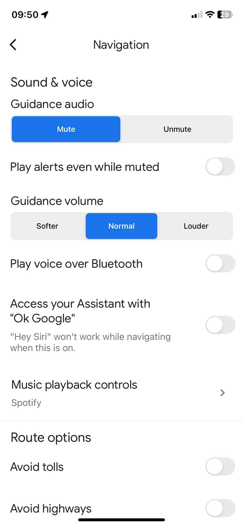 Google Maps trên iOS với cửa sổ Điều hướng mở