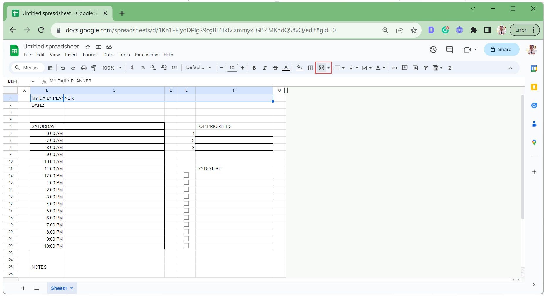 Gộp các ô tiêu đề trong lịch trình số hóa Google Sheets