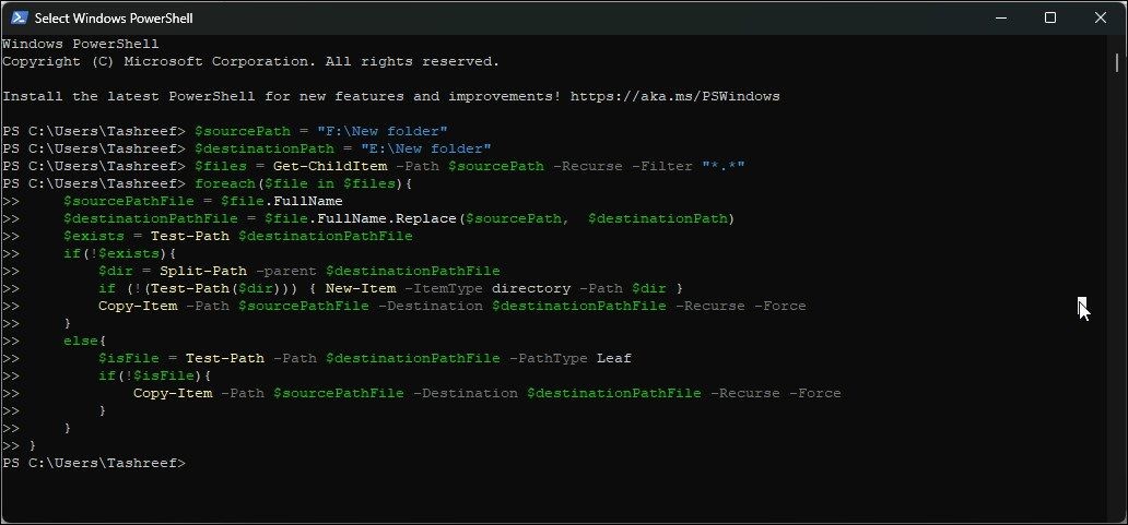 Gộp thư mục bằng PowerShell