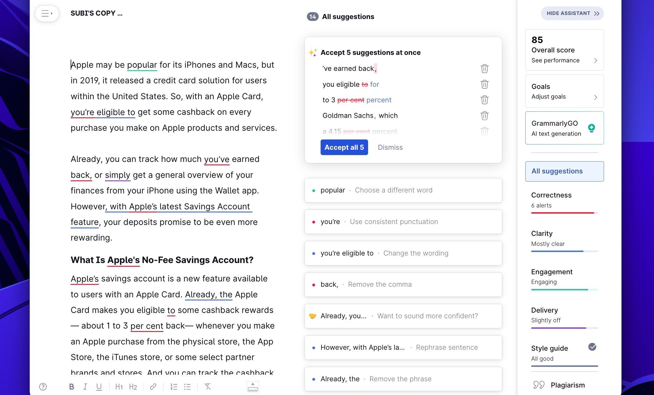 Grammarly trên Mac