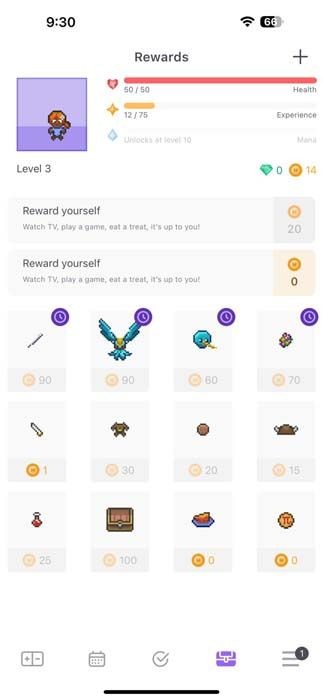 Habitica ứng dụng trang thưởng