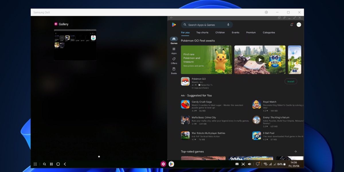 Hai cửa sổ ứng dụng Samsung DeX bên cạnh nhau