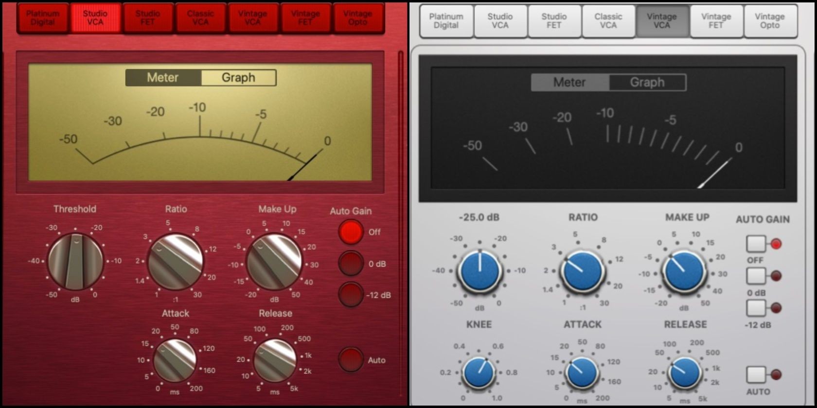 Hai plugin Compressor trong Logic Pro X đặt cạnh nhau