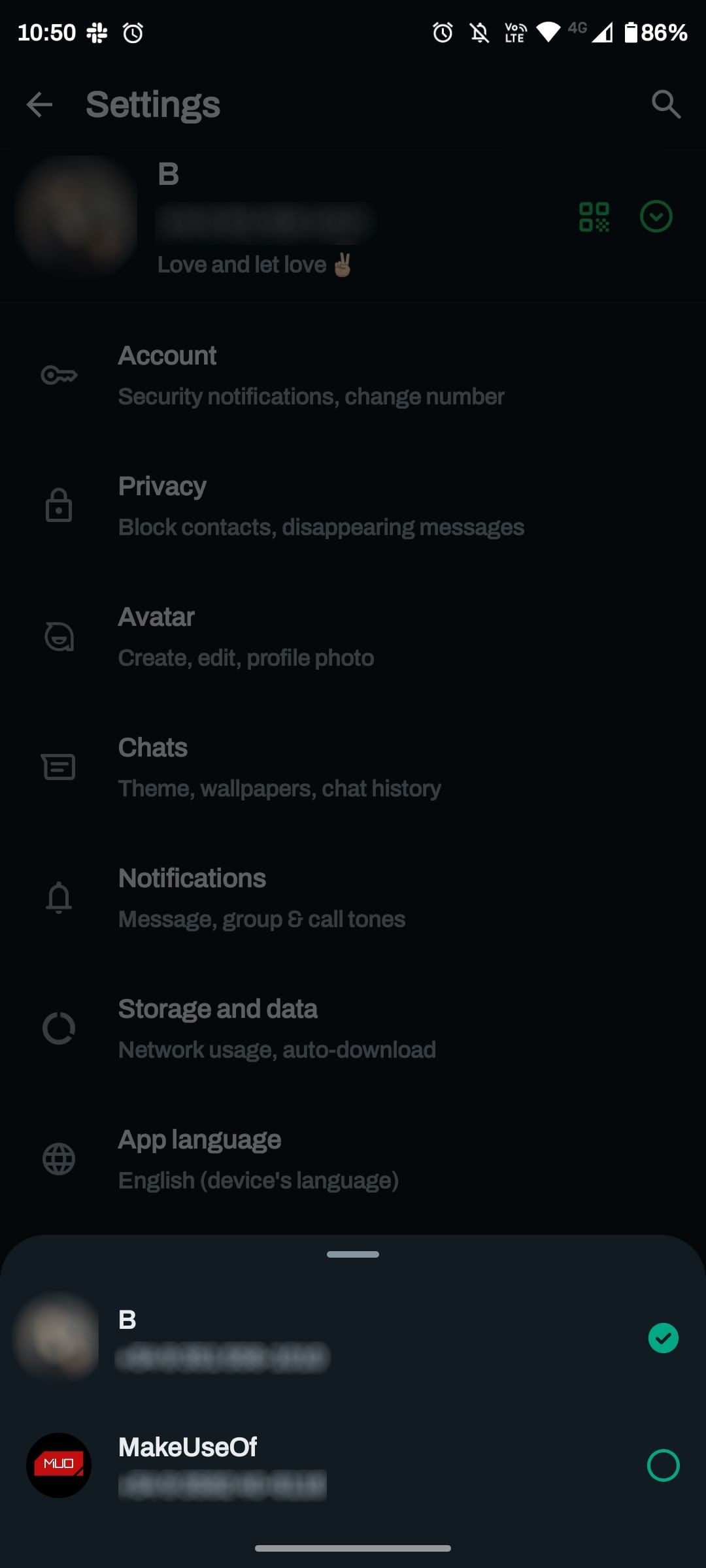 Hai tài khoản có sẵn để lựa chọn trong WhatsApp