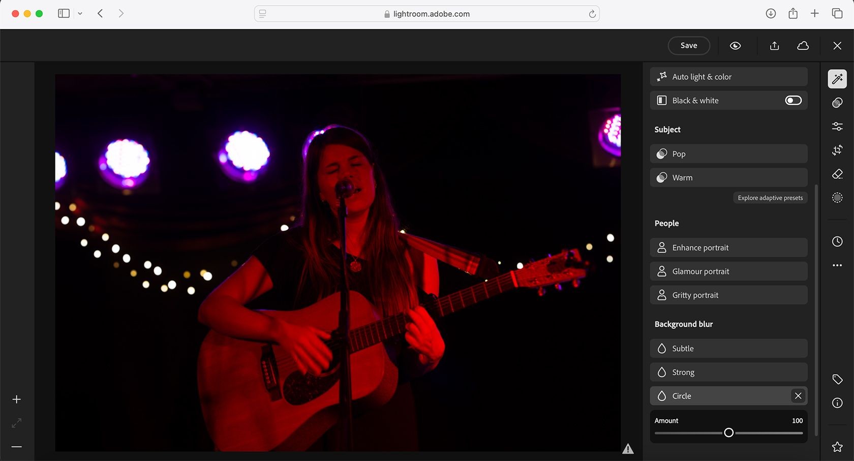 Hành động nhanh trên Lightroom Web