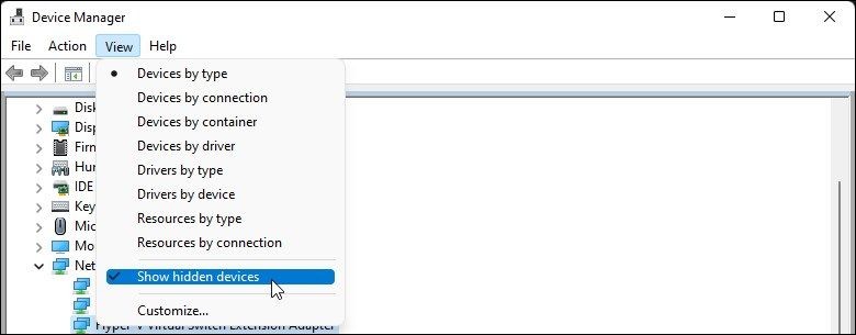 Hiển thị các thiết bị ẩn trong Device Manager