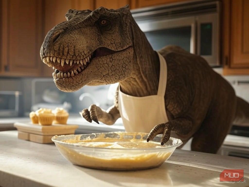 Hình ảnh AI tạo ra T. rex nướng bánh cupcake