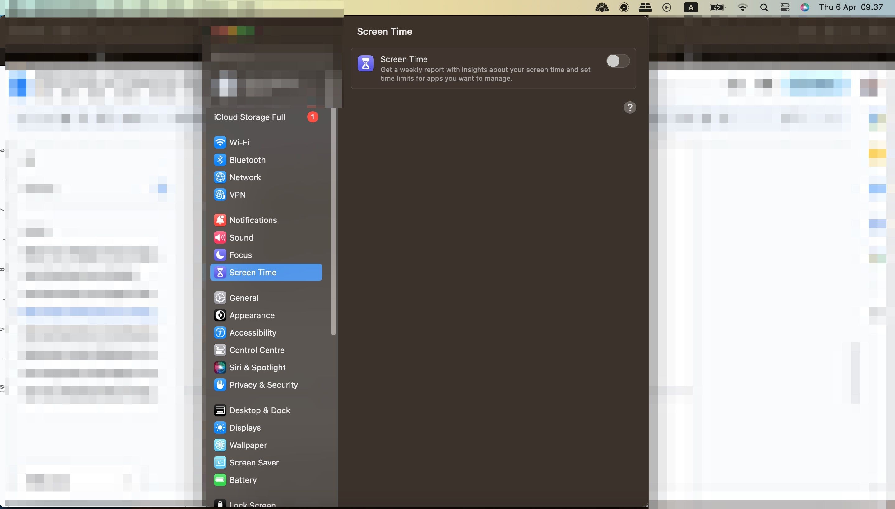 Hình ảnh bật Thời Gian Màn Hình trên macOS