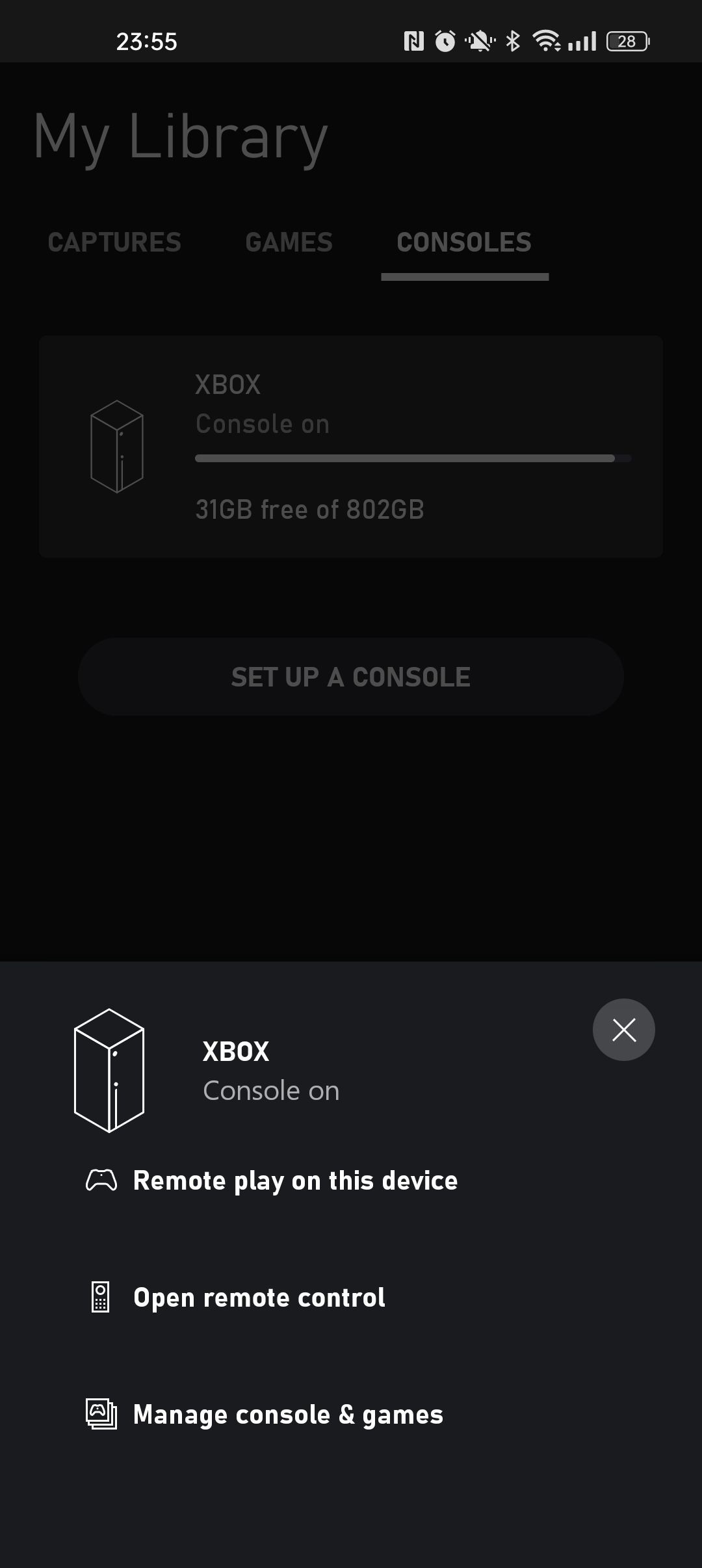 Hình ảnh các tính năng từ xa có sẵn trên ứng dụng Xbox cho Android thông qua Xbox Series X đã kết nối