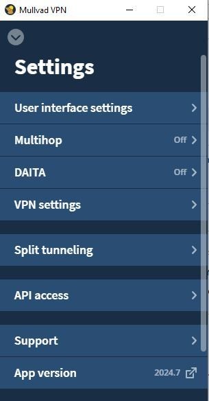 Hình ảnh cài đặt của Mullvad VPN
