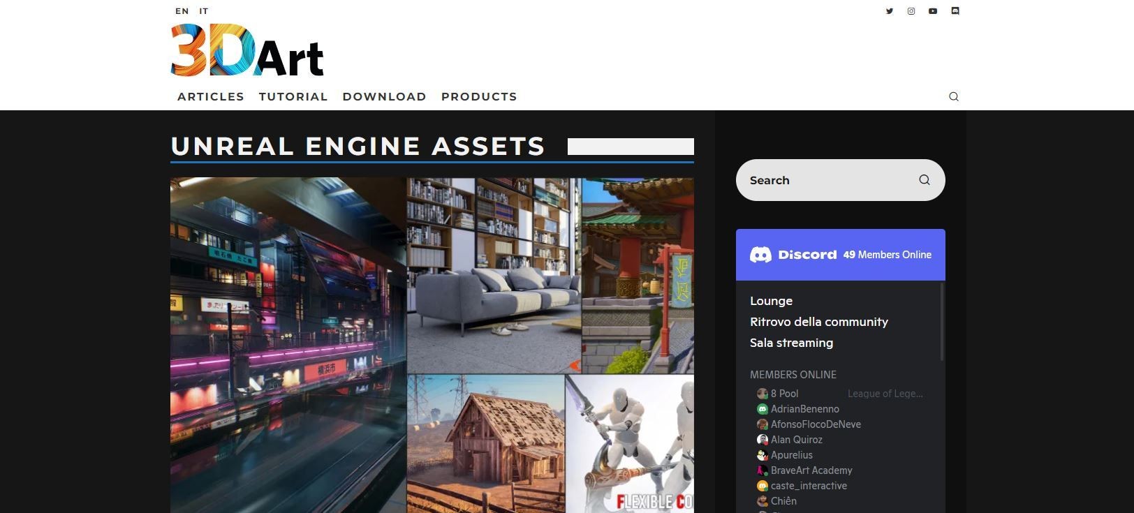 Hình ảnh chụp màn hình của 3DArt.it với tài nguyên miễn phí cho Unreal Engine