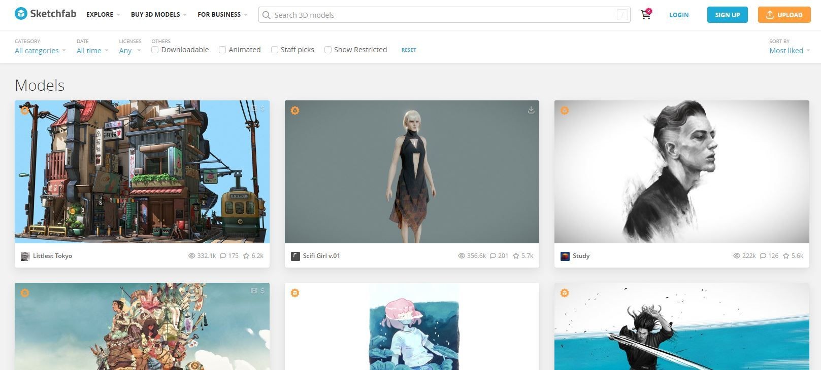 Hình ảnh chụp màn hình của Sketchfab với tài nguyên miễn phí cho Unreal Engine
