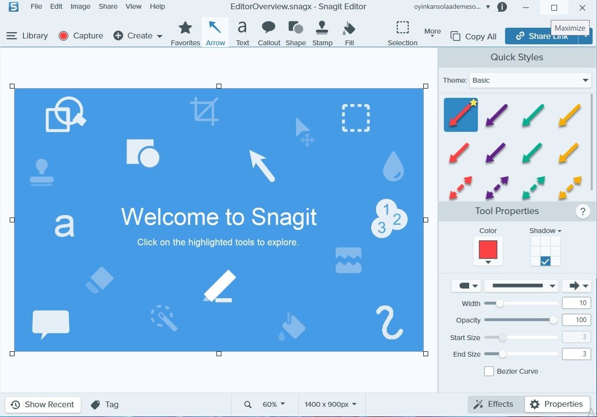 Hình ảnh chụp màn hình hiển thị trình chỉnh sửa SnagIt