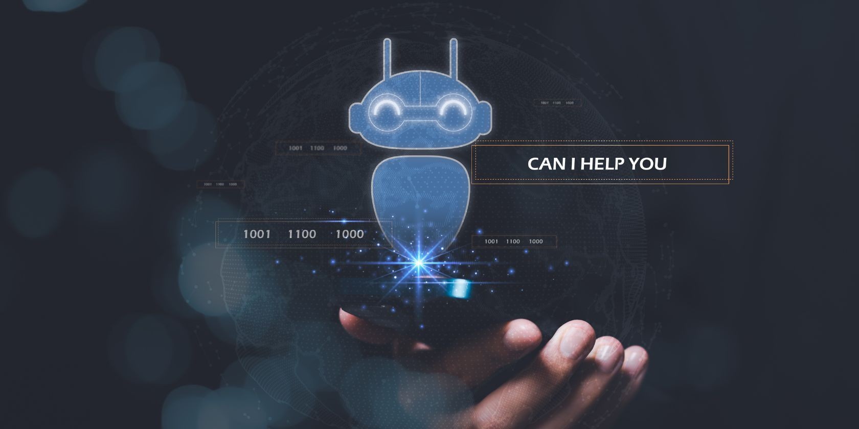 Hình ảnh đồ họa kỹ thuật số của chatbot hologram trên người