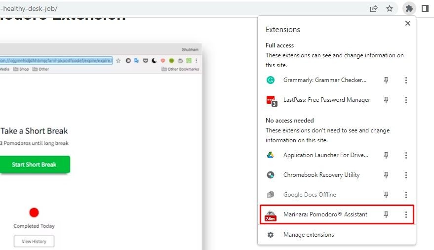 Hình ảnh đồng hồ đếm giờ Marinara Chrome Extension