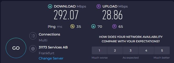 Hình ảnh kiểm tra tốc độ của NordVPN