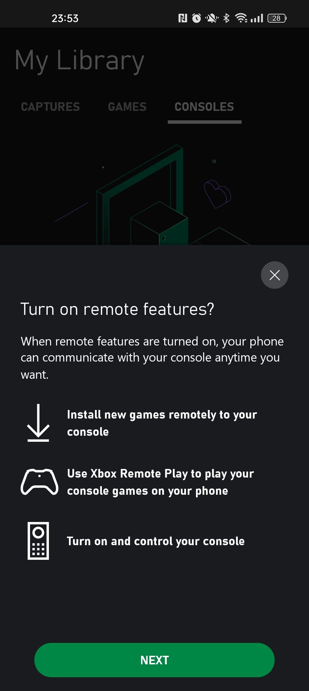 Hình ảnh lời nhắc Tính năng từ xa trên ứng dụng Xbox cho Android