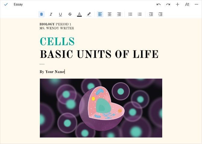 Hình ảnh mẫu xử lý văn bản Google Docs trên iPad