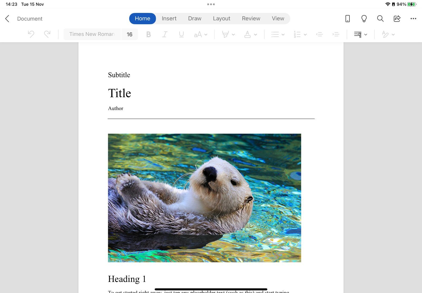 Hình ảnh Microsoft Word trên iPad
