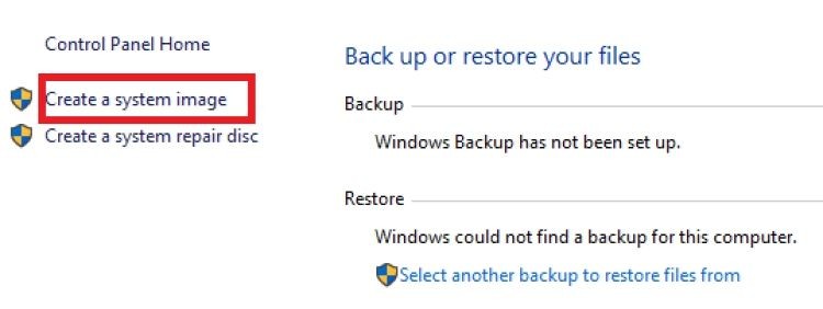 Hình ảnh minh họa cách tạo hình ảnh hệ thống trên Windows 11 Control Panel