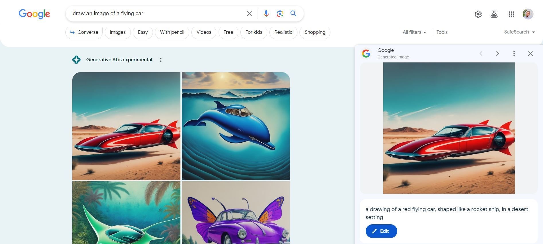 Hình ảnh minh họa kết quả tạo ảnh AI của Google với chiếc xe bay
