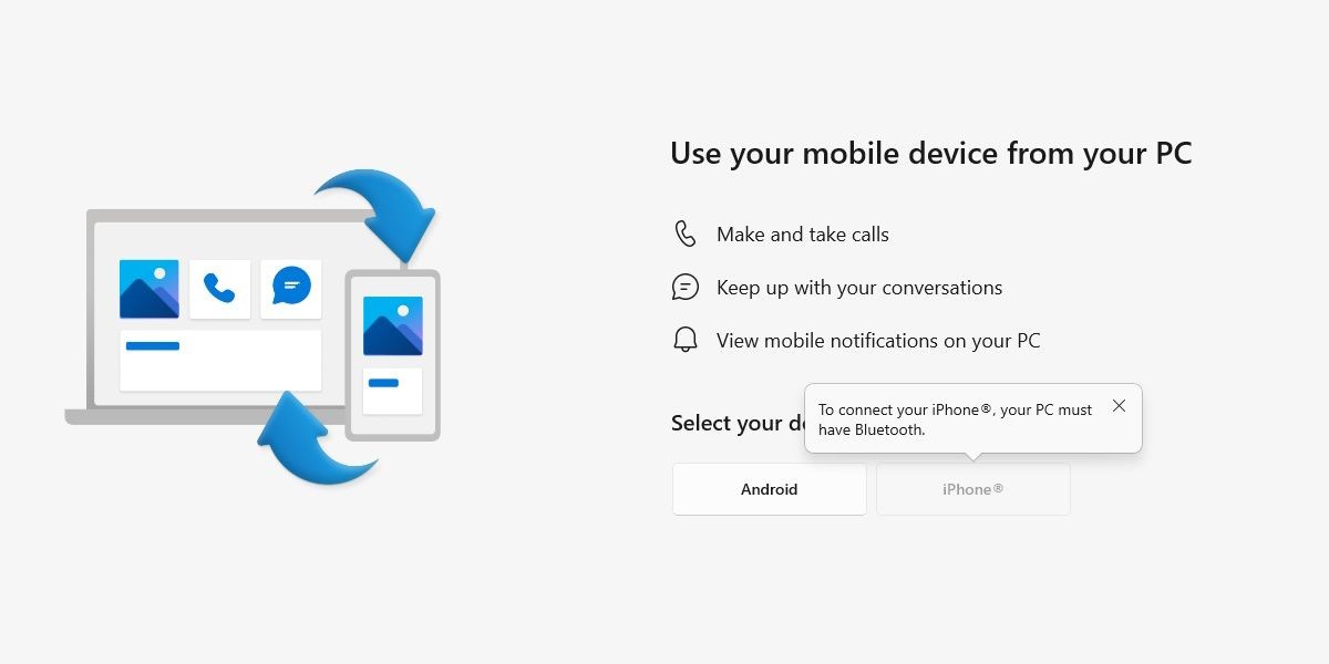 Hình ảnh minh họa màn hình thiết lập Phone Link