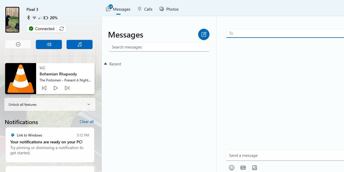 Hình ảnh minh họa màn hình tin nhắn trên Phone Link