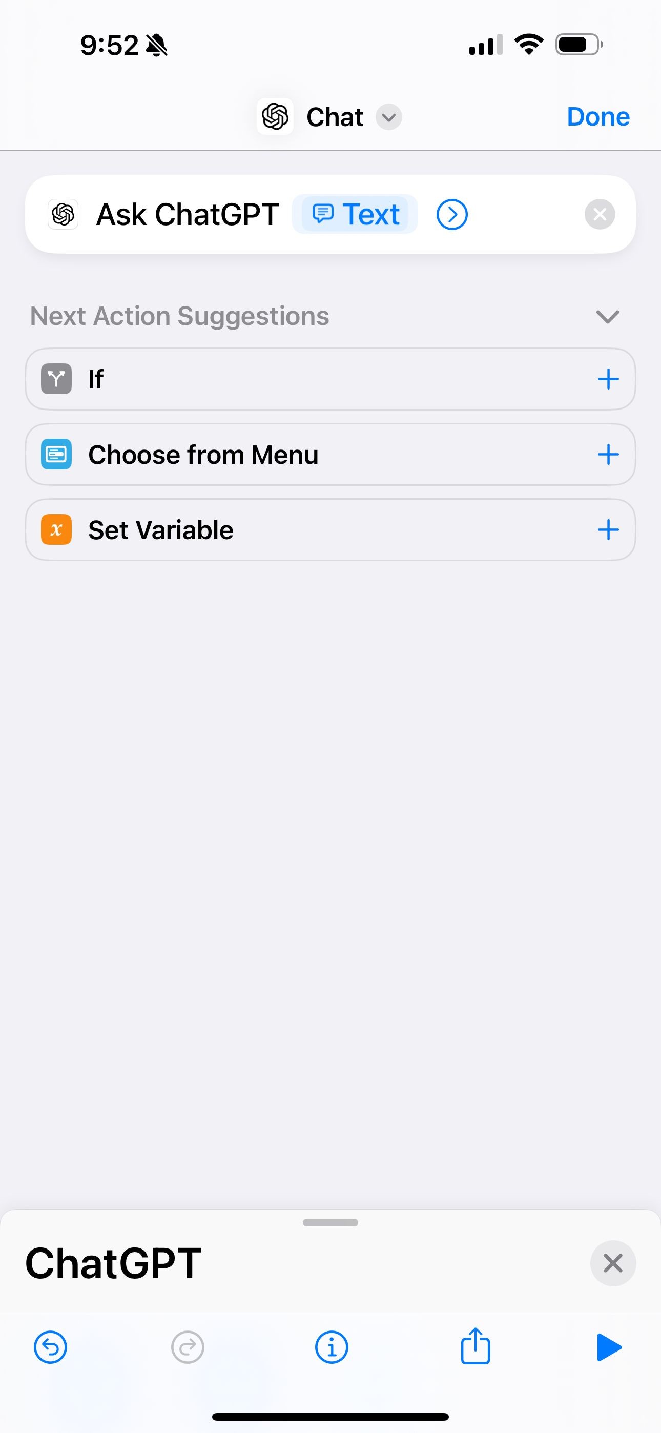 Hình ảnh phím tắt hỏi ChatGPT trên iOS