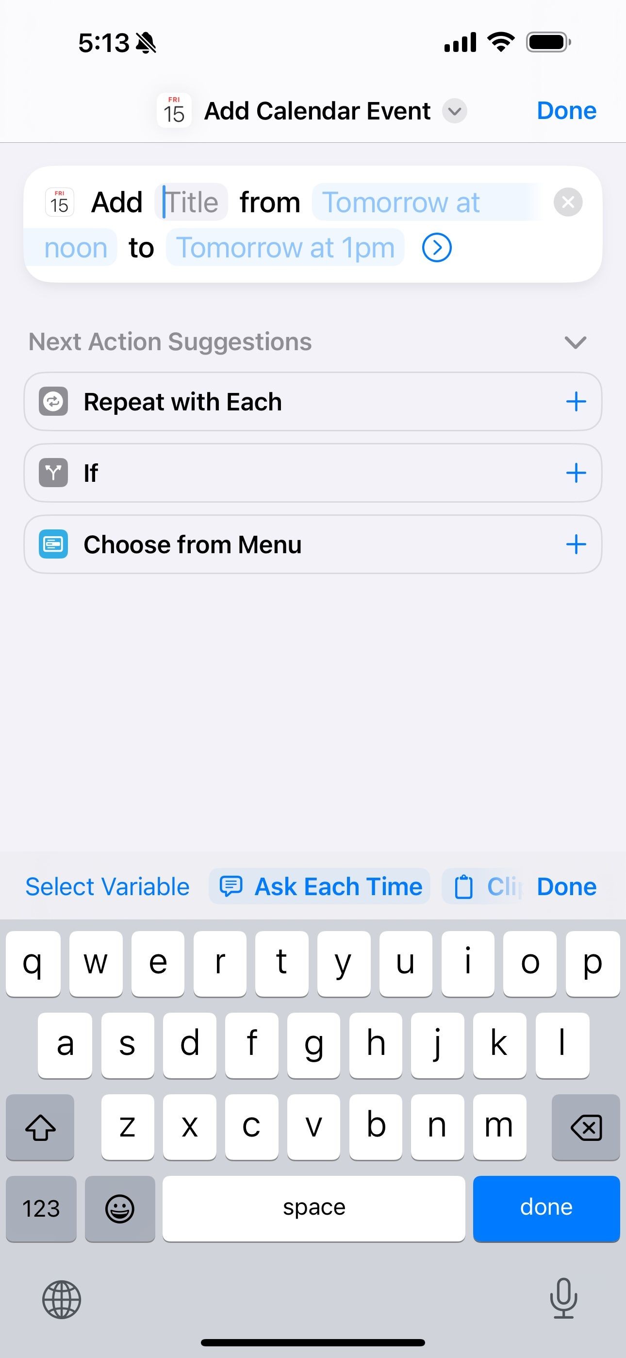 Hình ảnh phím tắt thêm sự kiện lịch trên iOS