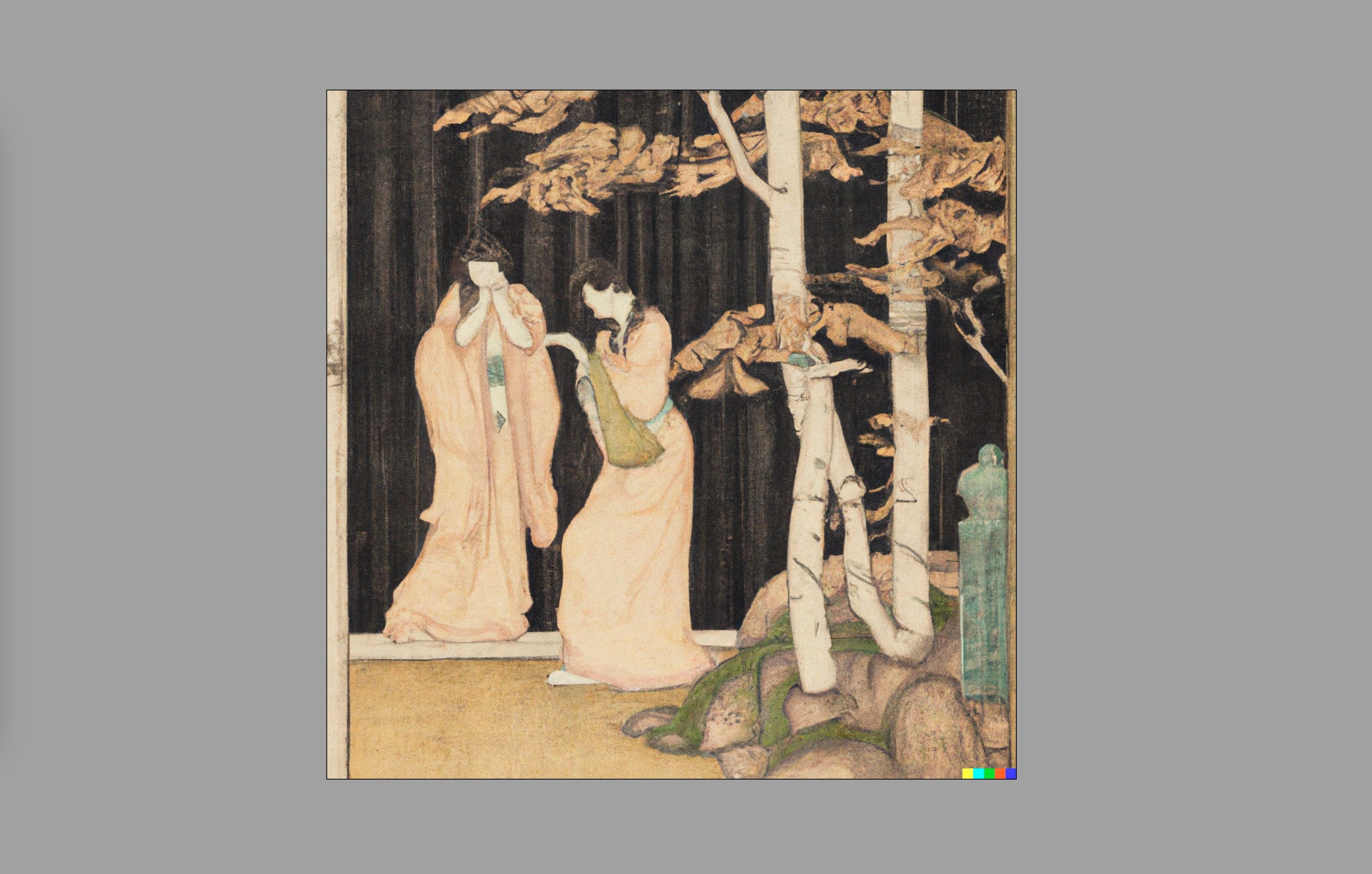 Hình ảnh phong cách Ukiyo-e của hai phụ nữ Nhật Bản được tạo bởi DALL-E