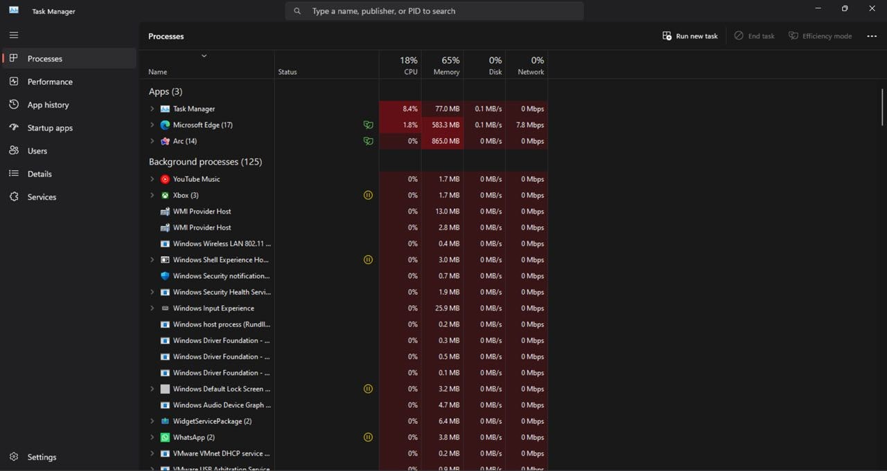 Hình ảnh tab Processes của Task Manager