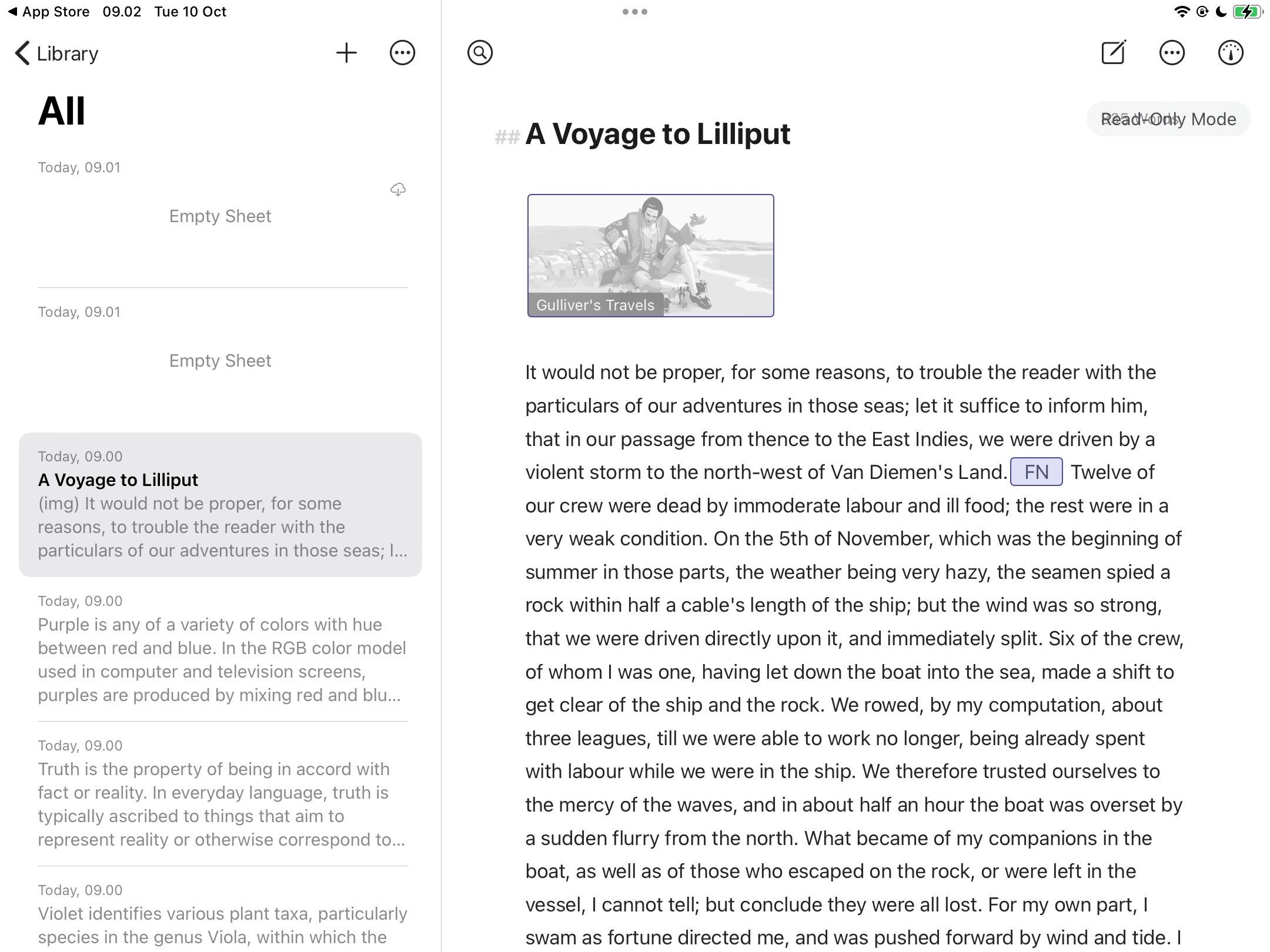 Hình ảnh tài liệu mở trong ứng dụng Ulysses trên iPad
