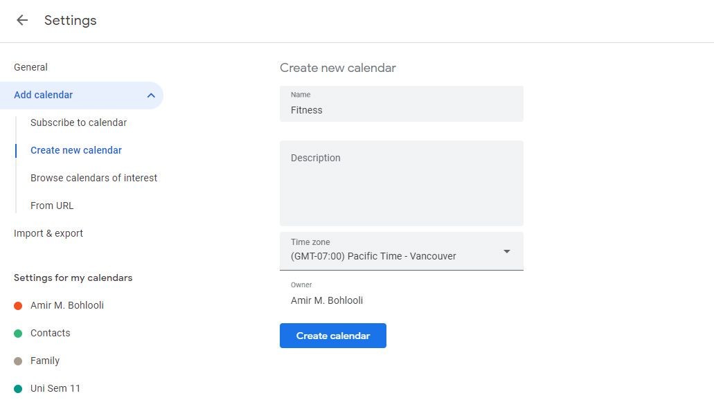 Hình ảnh tạo lịch mới trên Google Calendar