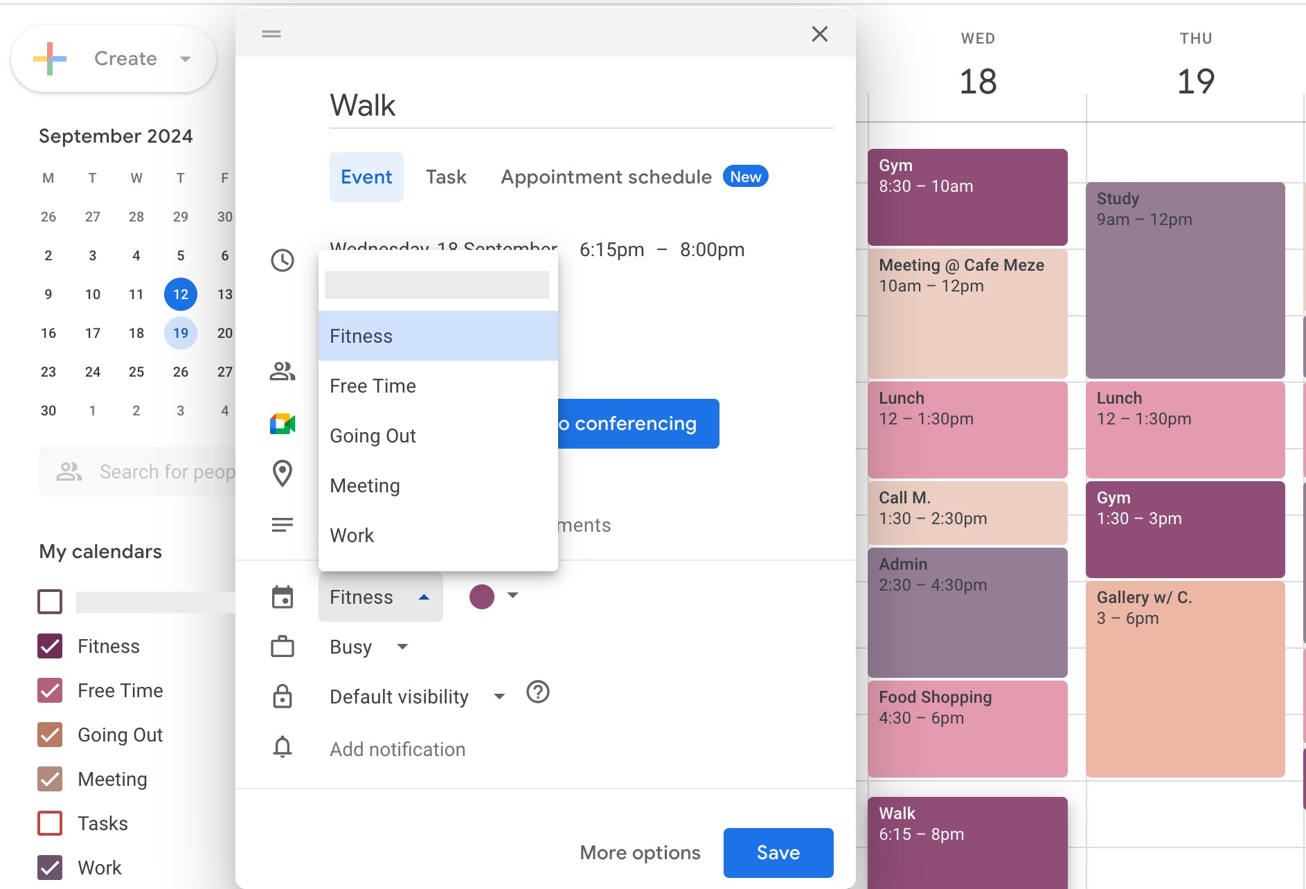 Hình ảnh thêm sự kiện mới trên Google Calendar
