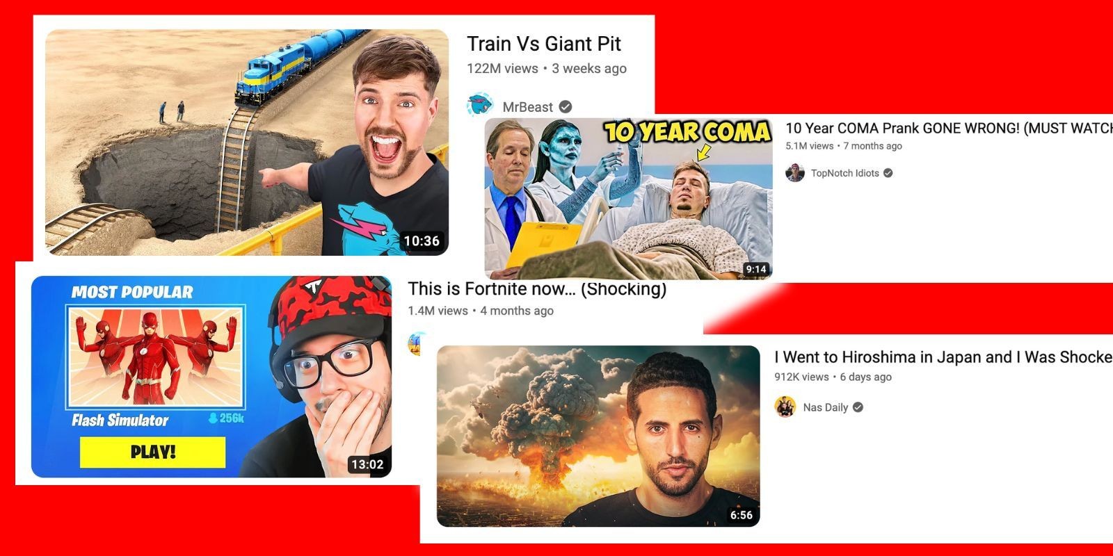 Hình ảnh thumbnail clickbait trên các video YouTube