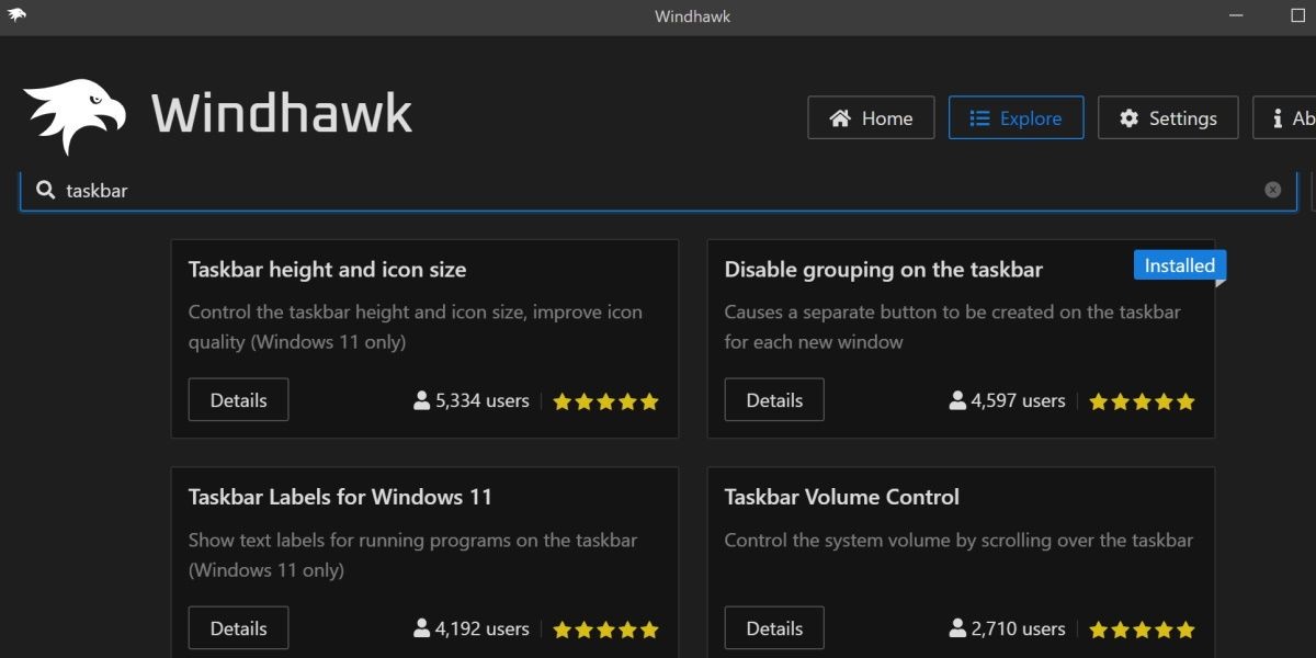Hình ảnh tìm kiếm thanh tác vụ trong Windhawk