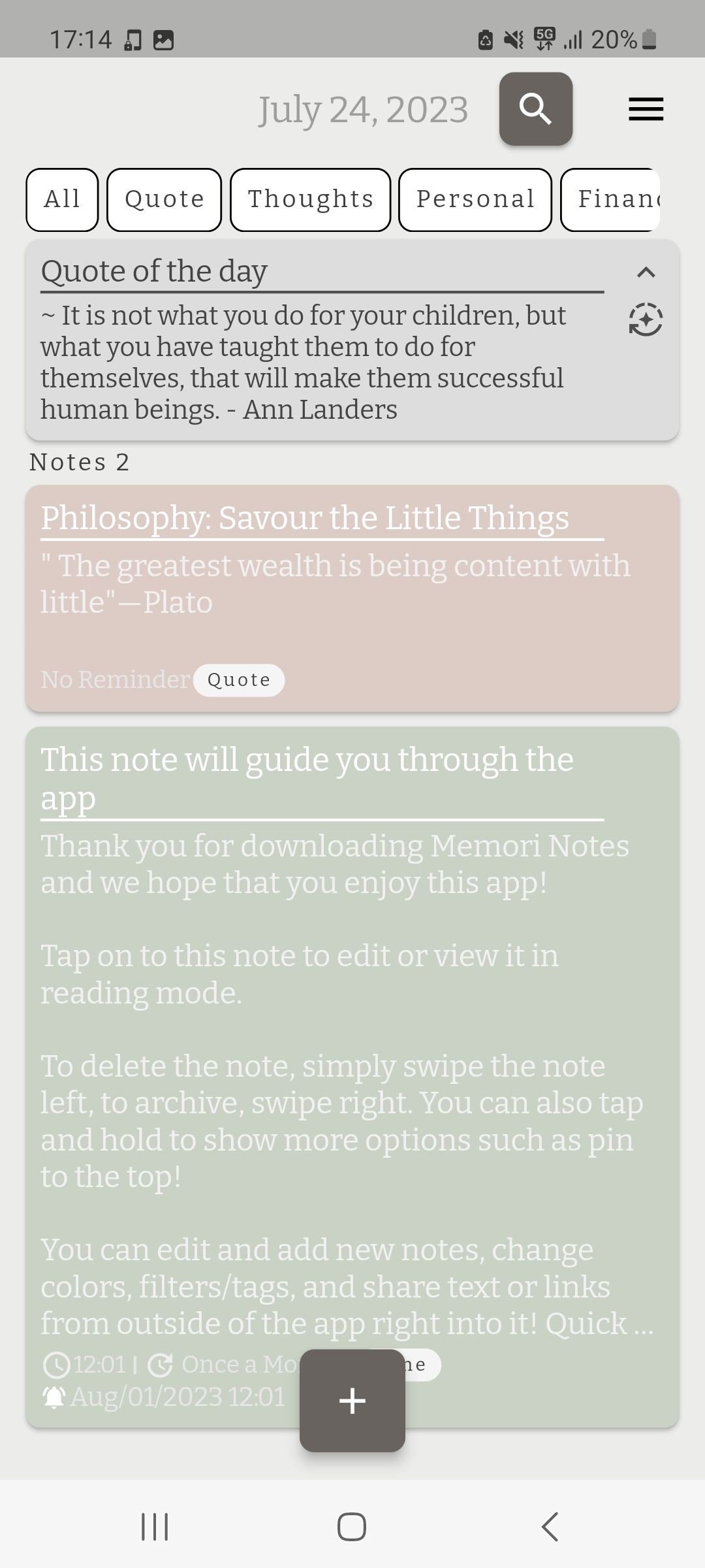 Hình ảnh trang chủ của Memori Note