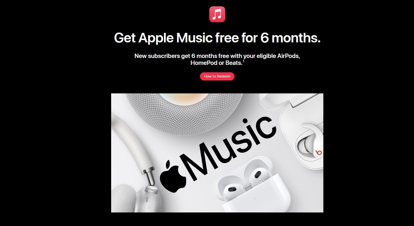 Hình ảnh trang cung cấp 6 tháng thử nghiệm miễn phí Apple Music
