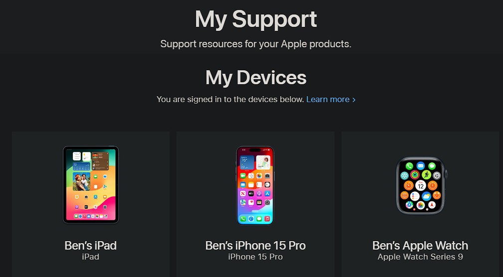 Hỗ Trợ Apple Các Thiết Bị Của Tôi