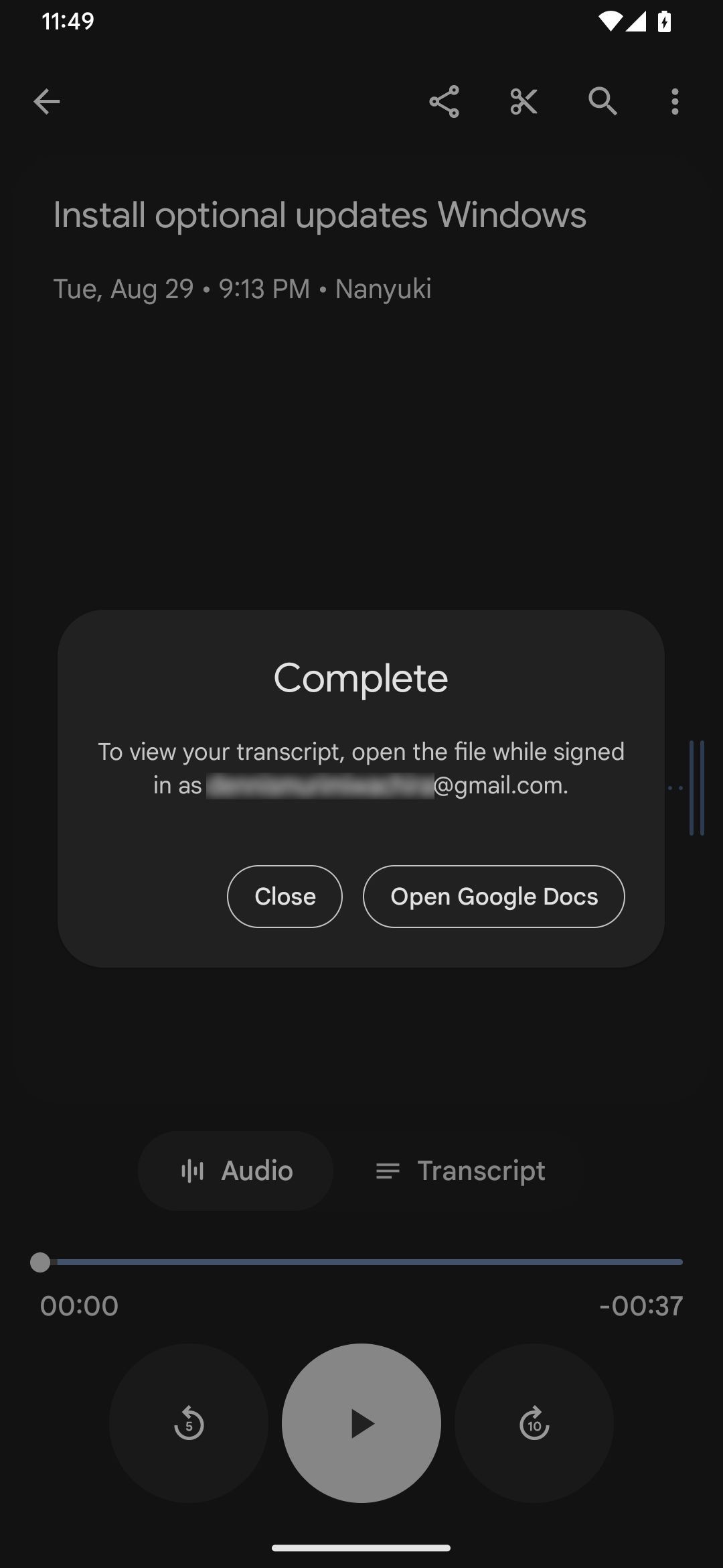 Hoàn tất sao chép bản chuyển đổi vào Google Docs