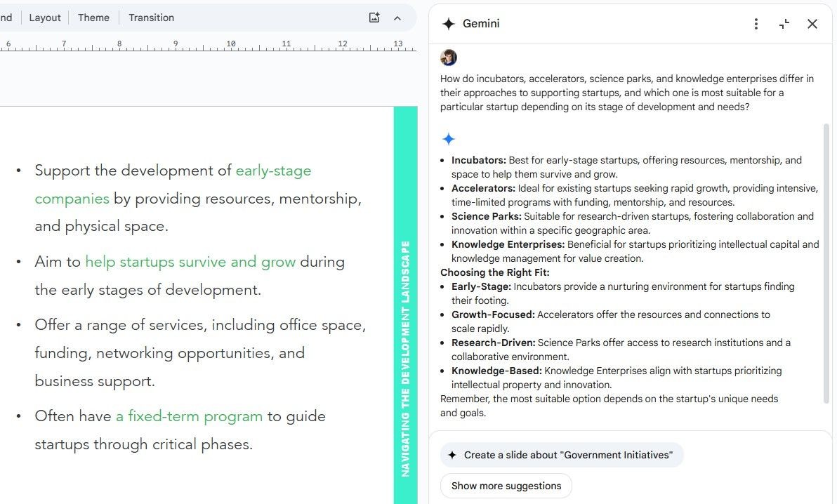 Hỏi Gemini trong Google Slides về bài thuyết trình