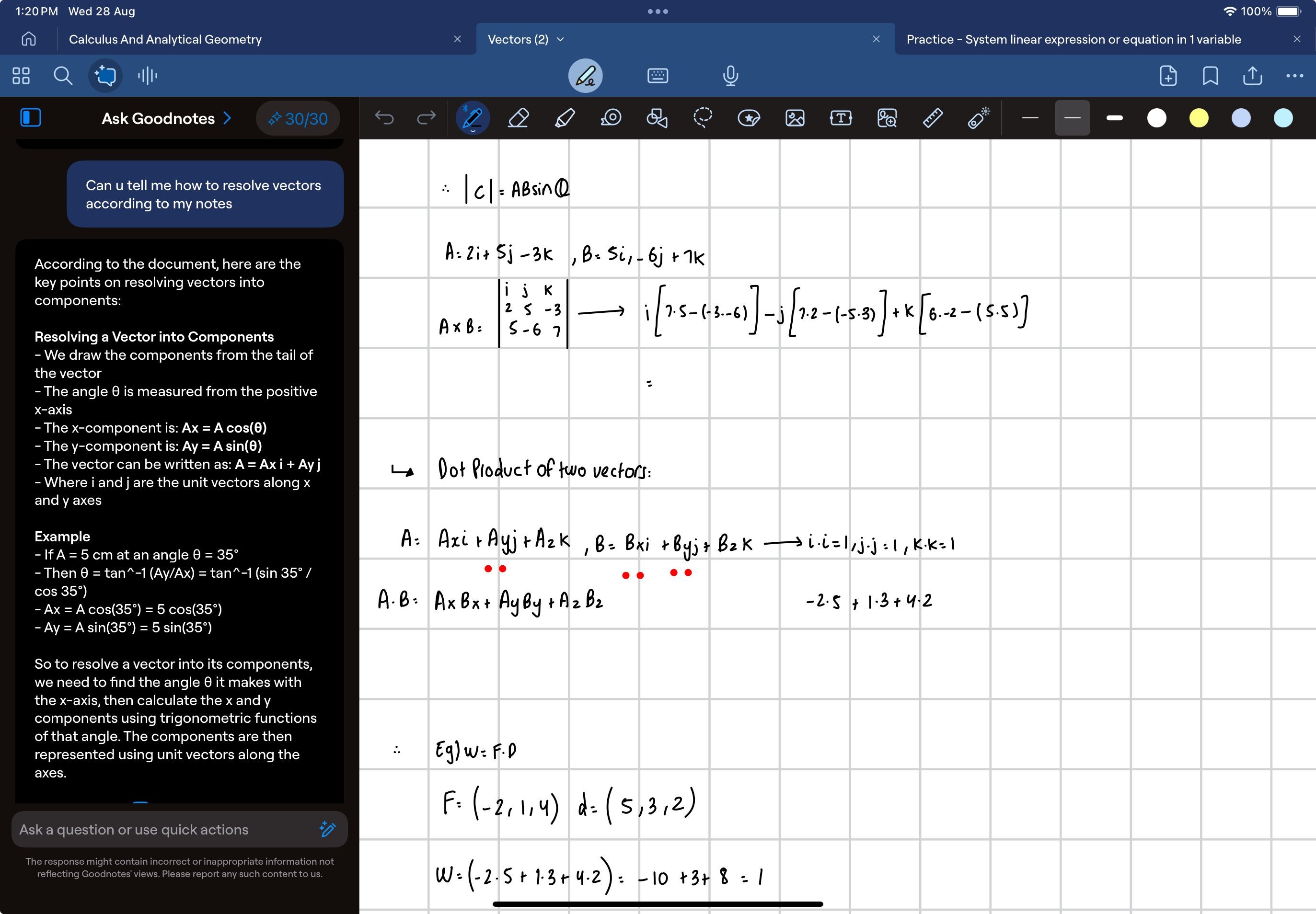 Hỏi GoodNotes giải thích cách giải quyết vector