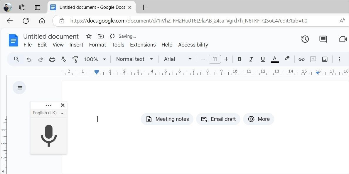 Hộp nhập văn bản bằng giọng nói trong tài liệu Google Docs