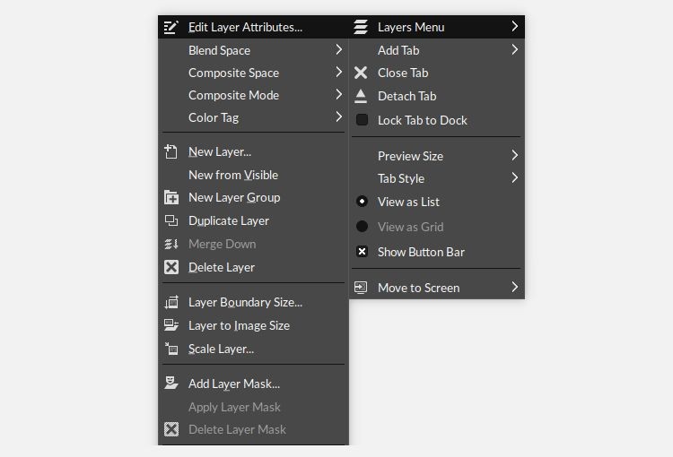 Hộp thoại tùy chọn dock của GIMP 2.10