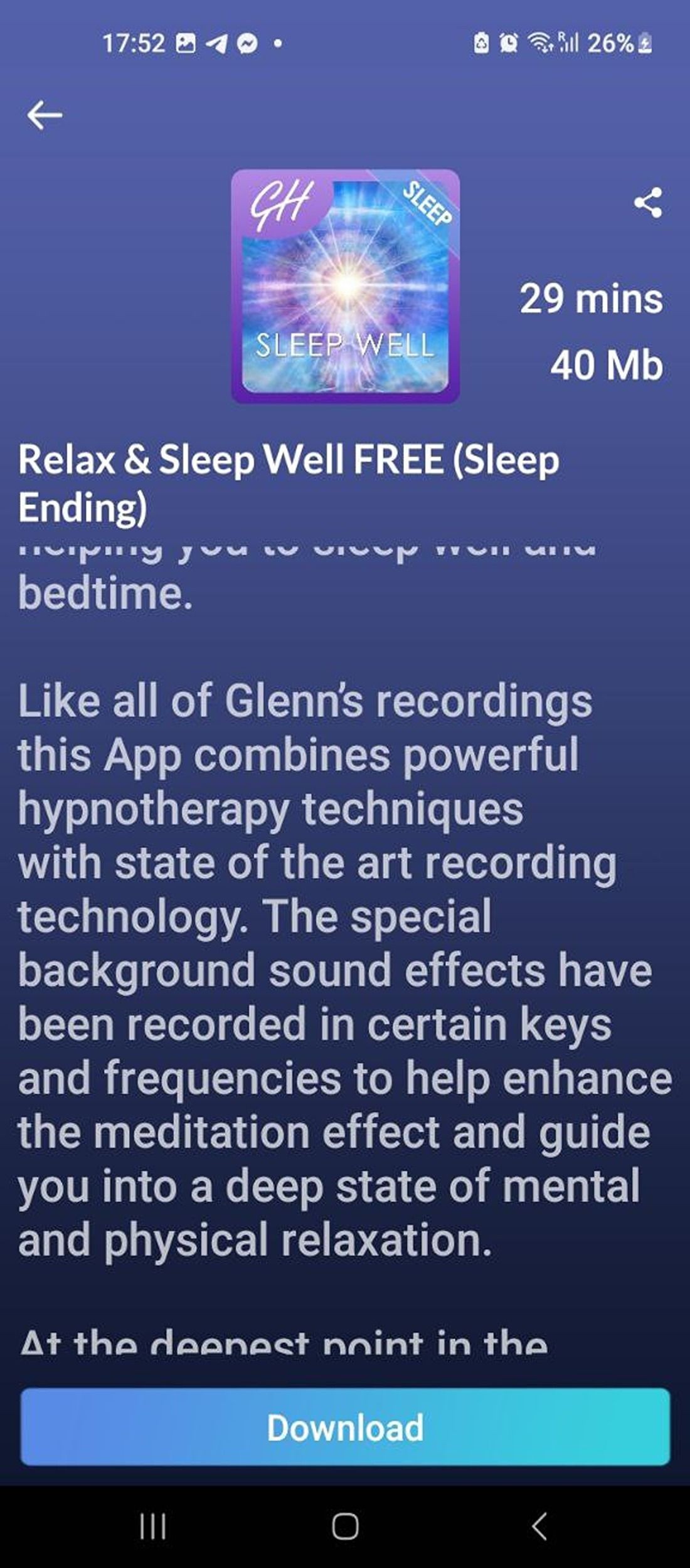 Hypnosis sessions in the Relax and Sleep Well app
