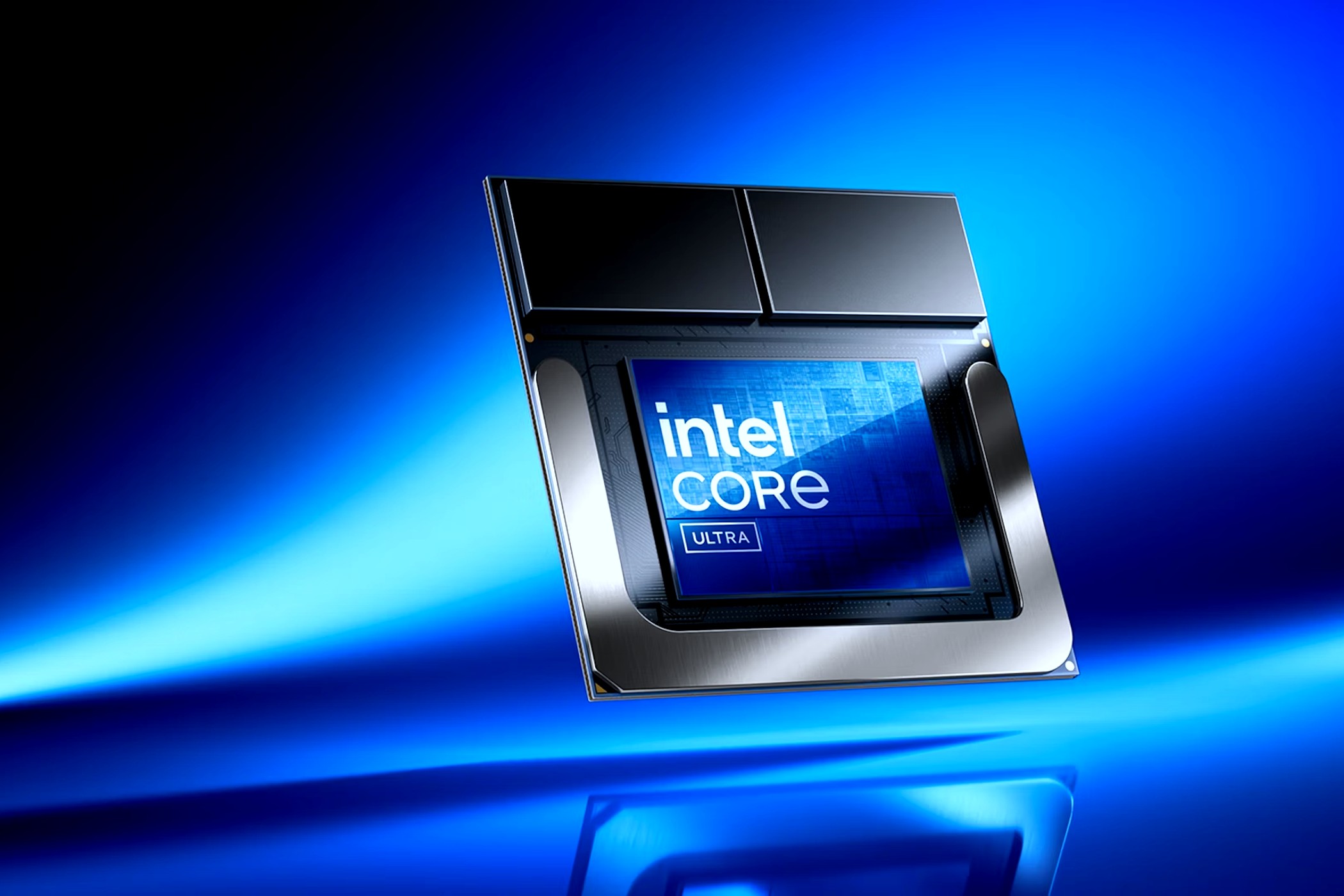 Intel Core Ultra on blue background
